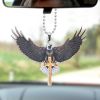 2pcs American Eagle Car Pendant; Christian Cross Interior Rearview Mirror Pendant Car Pendant; Religious Car Decoration; Home Wall Decoration