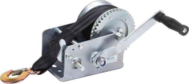 Boat Trailer Winch Hand Winch Heavy Duty Hook with 16.4ft Polyester Strap, Ratchet Manual Operated Winch for Trailers ATV UTV Boat Marine