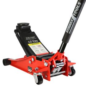 Hydraulic Low Profile and Steel Racing Floor Jack with Dual Piston Quick Lift Pump,3 Ton (6600 lb) Capacity, Lifting range 3.3"-18.5"